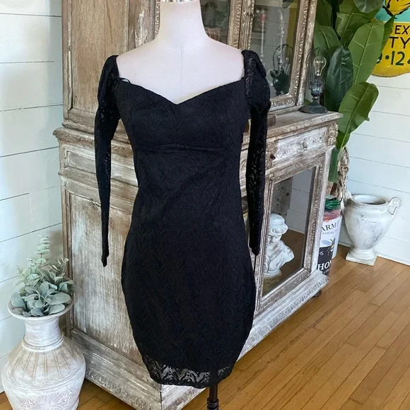 bebe | Dresses | Bebe Off Shoulder Lace Dress Jet Black Large New | Poshmark